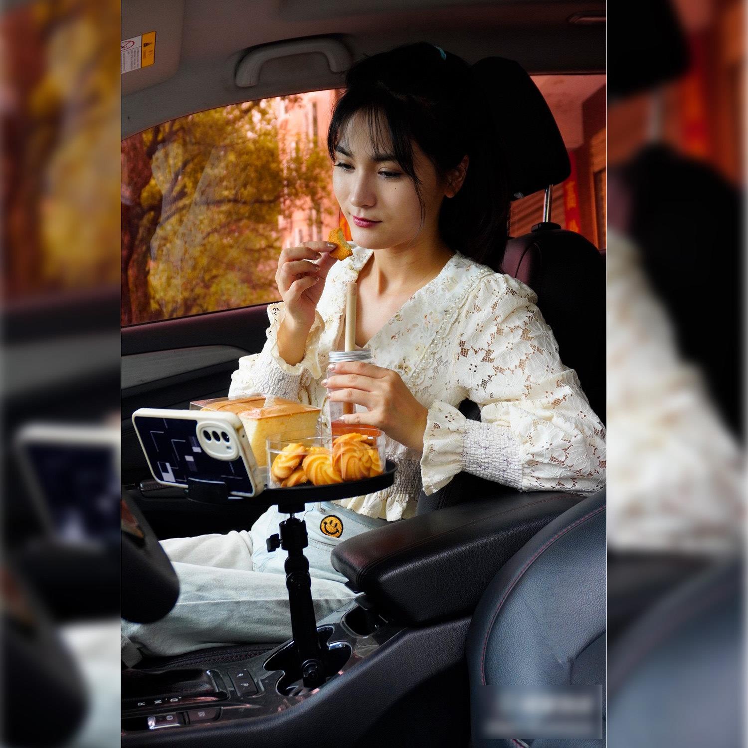 汽车中控车内小餐桌无线 线充托 托盘饮料杯水副驾驶手机架车载置