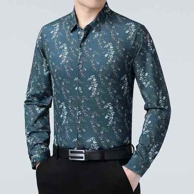 男装中青WZV年长棉衫袖衬丝光大码休闲衬花衣韩版百搭高档印上衣