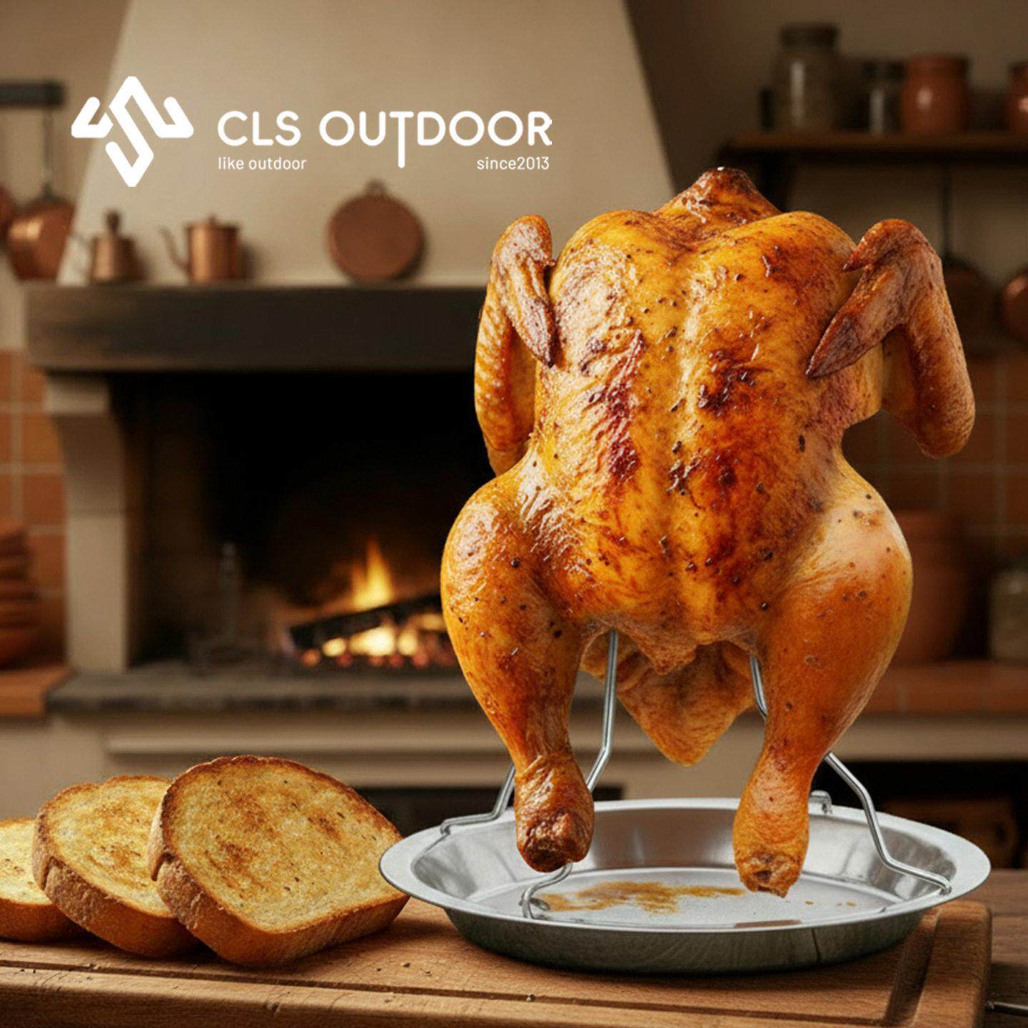 CLS户外加大号烤鸡架BBQ烧烤炉套装折叠便携叉鸡架工具烤鸡盘加厚