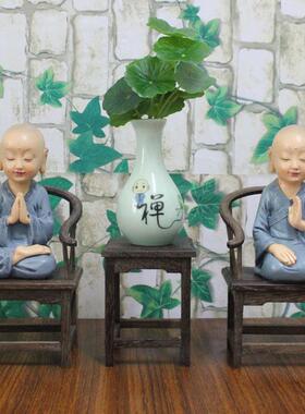 禅意小和尚摆件家居装饰品工艺品客厅书房卧室玄关书房桌面摆设品