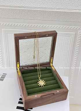 新款胡木法式v桃inage复古实木珠宝t戒指饰品项质链木首饰盒收纳