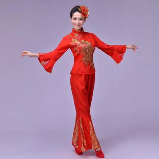 正品新款中族老年秧歌广场舞扇子舞服服装民舞蹈表演演出服服凤凰