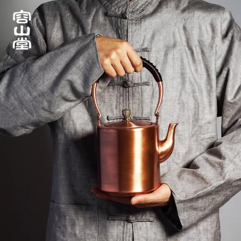 容山堂 益盛铜壶铜紫铜手工烧水壶加厚大号素纹锤目直筒款