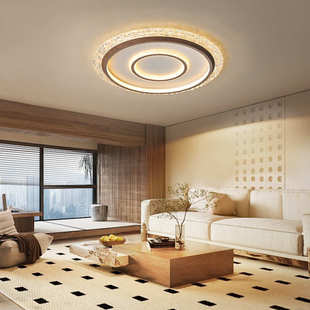 极简中古卧室灯吸顶灯2025新款 复古胡桃色超亮护眼房间灯 主卧美式