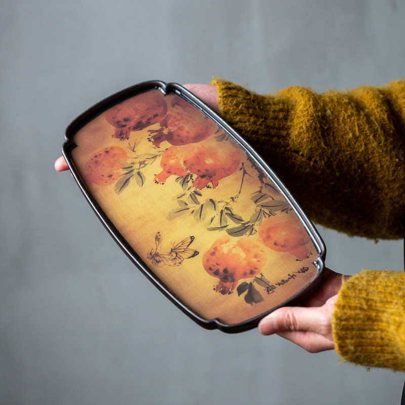 中式茶具盘国托盘承创意复古泡陶茶盘瓷壶茶盘柿子石榴功夫干潮小