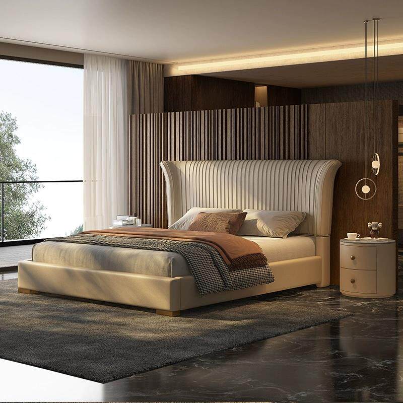 意式轻奢风真皮床主卧室大户型婚床别墅高端奢华现代1.8米双人床