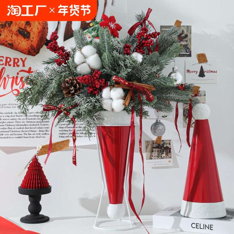 姜饼人圣诞帽子雪橇车陶瓷花瓶摆件客厅氛围感插花干花瓶