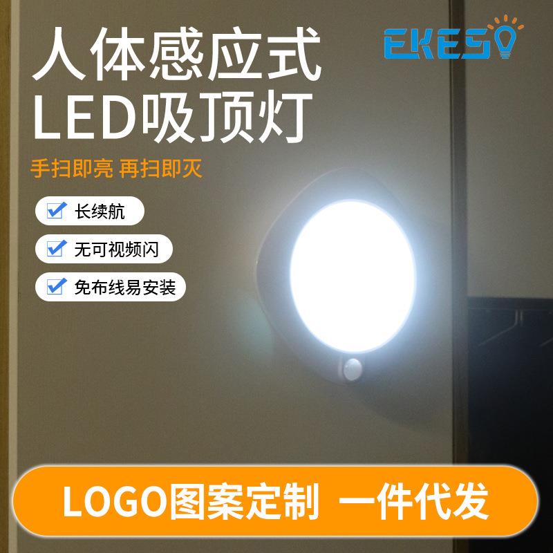 外贸干电池LED人体感应灯吸顶灯自动感应小夜灯面板灯阳台灯