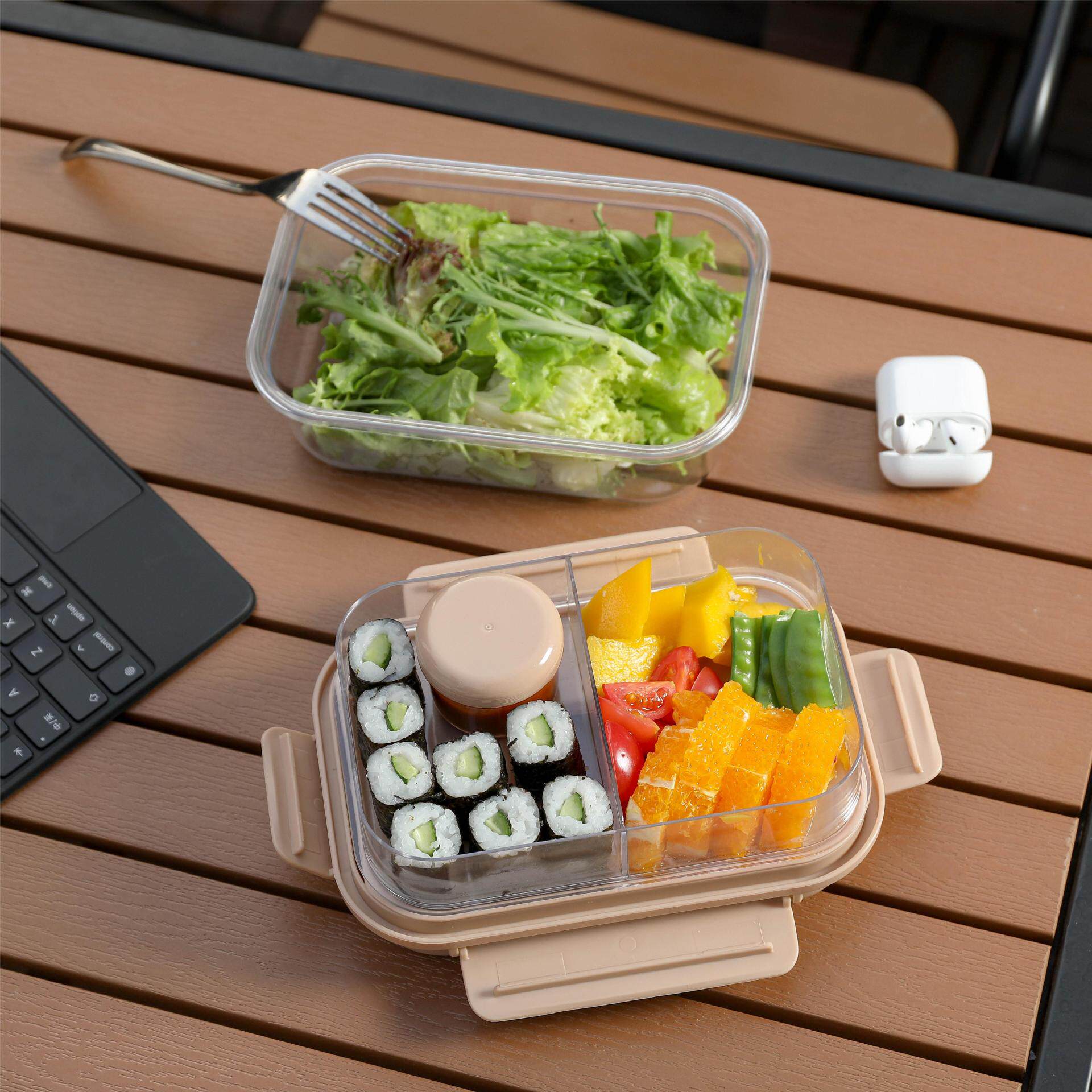 包邮饭盒食品级保冷轻食沙拉便当微波加热密封透明分隔保鲜盒