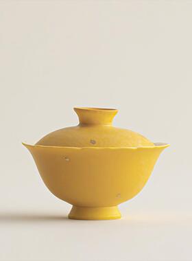 新中式洒金柠黄高颜值盖碗二才茶碗茶具泡茶具茶杯单个不烫手盖碗