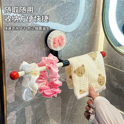 轻奢吸盘毛巾架免打孔卫生间单杆浴室洗手间浴巾置物收纳挂架子