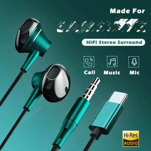 Type C Wired Headphones 3.5mm HiFi Stereo Music Earphones fo