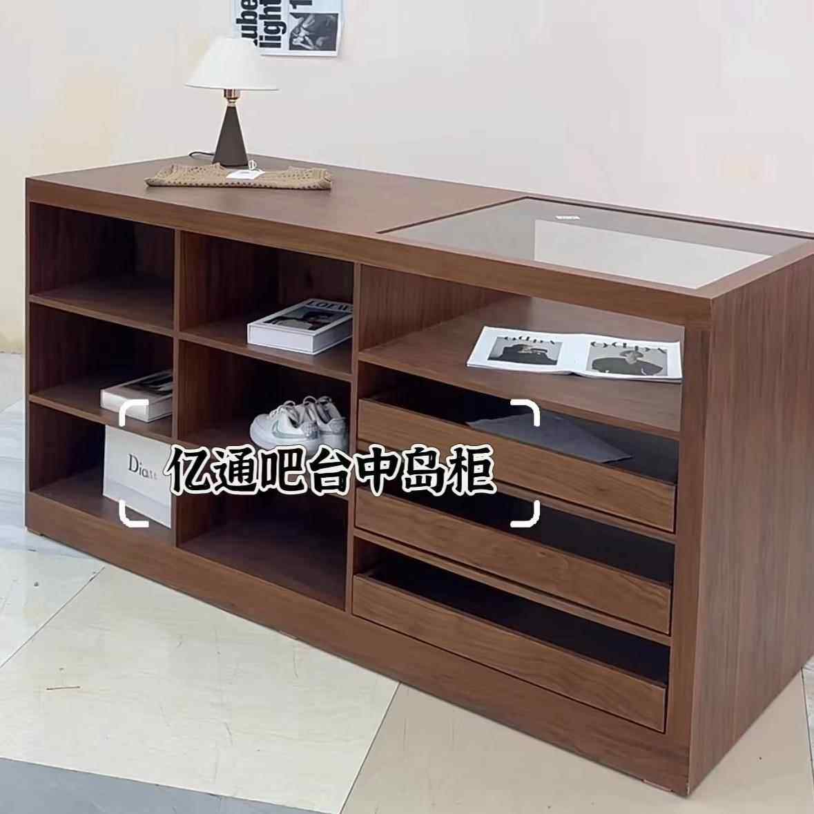 服装店中岛展示台收银台吧台水流台鞋柜边柜储物柜中古风胡桃木色,商业/办公家具,中岛/流水台,淘宝优惠券,粉丝福利购,淘宝优惠卷