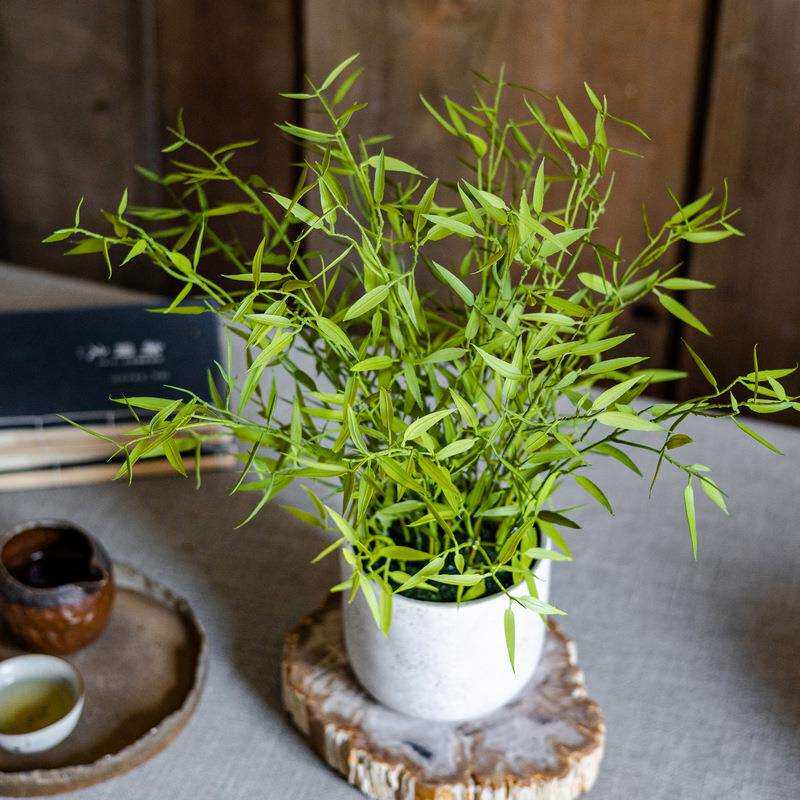 仿真迷你竹叶盆景桌面落地盆栽塑料绿植假花装饰办公客厅家居插花