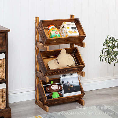 现货实木三层置物架落地式厨房多层杂物收纳架家用蔬菜水果置物架