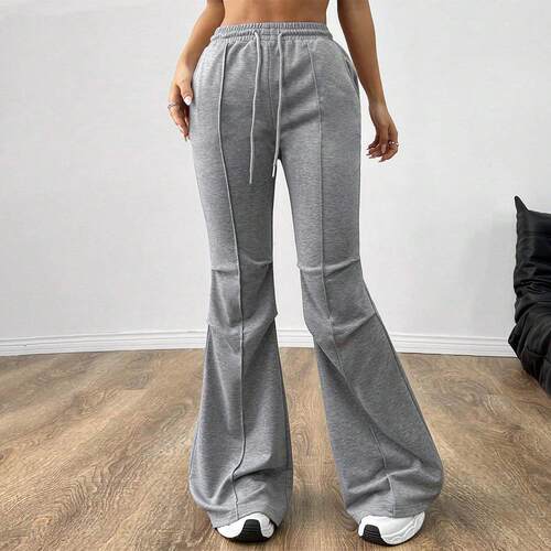 Pants with drawstring, elastic waistband, slim and wide