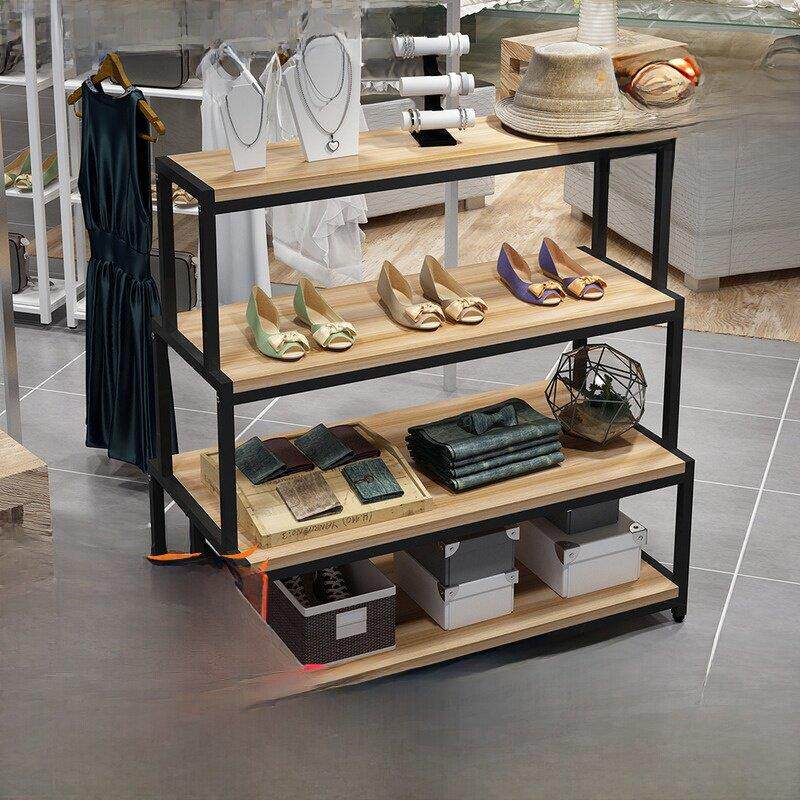 钢木货架中岛柜鞋店鞋架化妆品展示柜母婴店货架超市促销台收纳柜