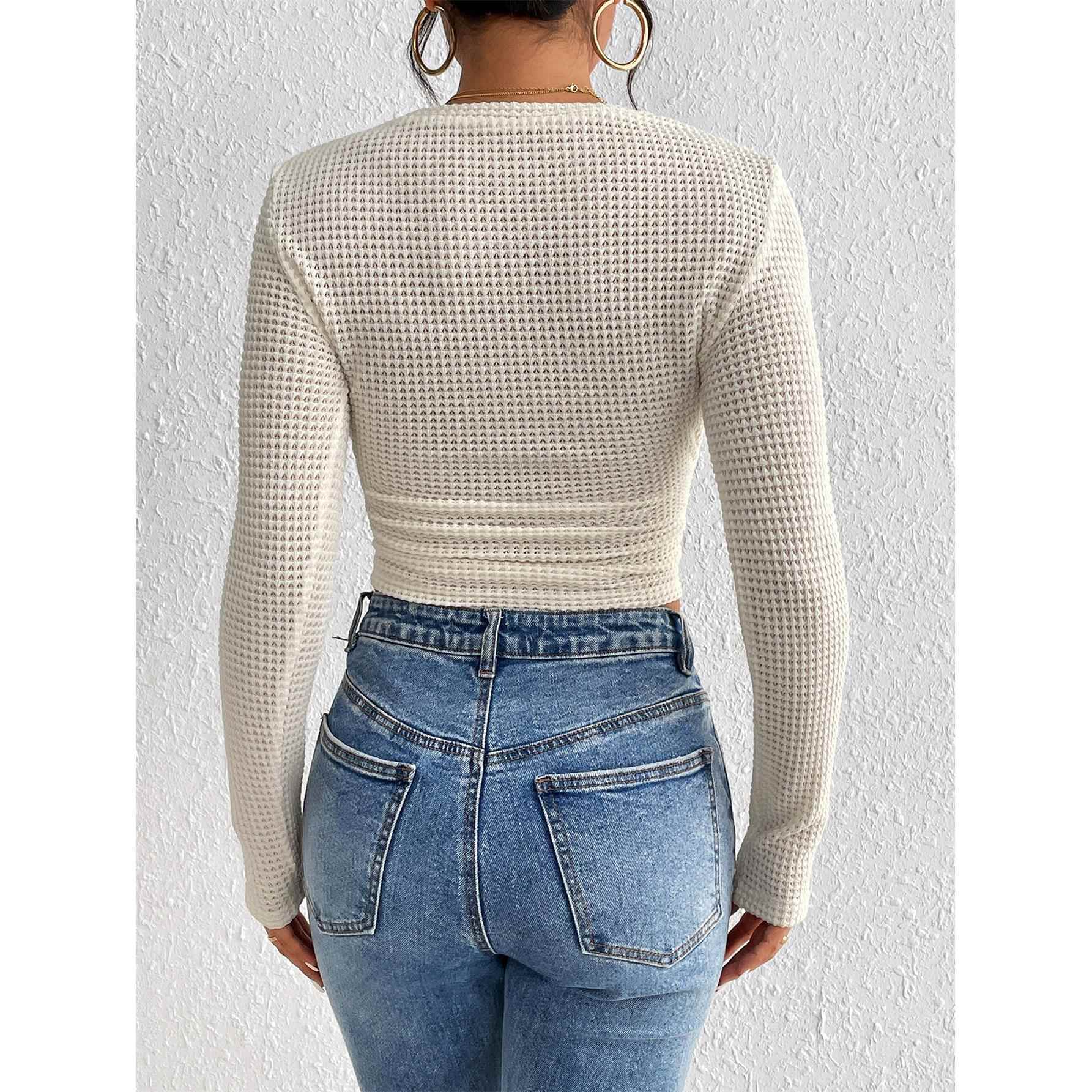 Tops for women Short tight sexy square neck sweater wide
