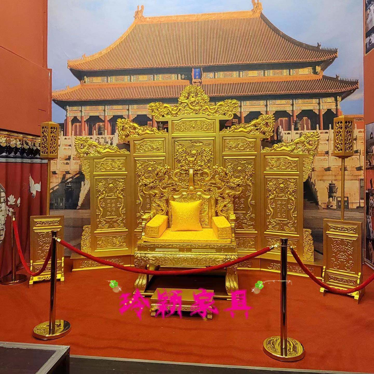 仿古中式影视道具全实木九龙屏风红木大型九龙壁座屏摆件龙椅宝座