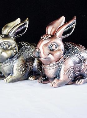 烟灰缸玉兔老虎模型金属装饰摆件