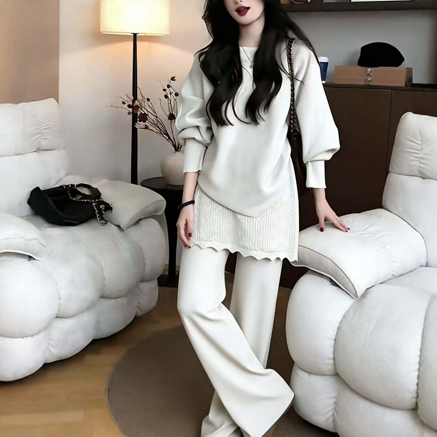 法式慵懒风松弛感穿搭针织衫阔腿裤套装女秋高级感气质百搭两件套