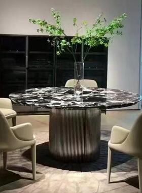 宝格端黑奢石家餐用桌拿破仑黑饭53845天然大理石圆形桌高防油意