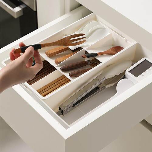 Scalable storage box, kitchen cutlery organizer, drawer divi