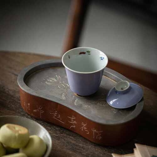 木槿紫精工手绘彩秋实盖碗文人雅玩茶碗功夫茶具二才盖碗高温茶具