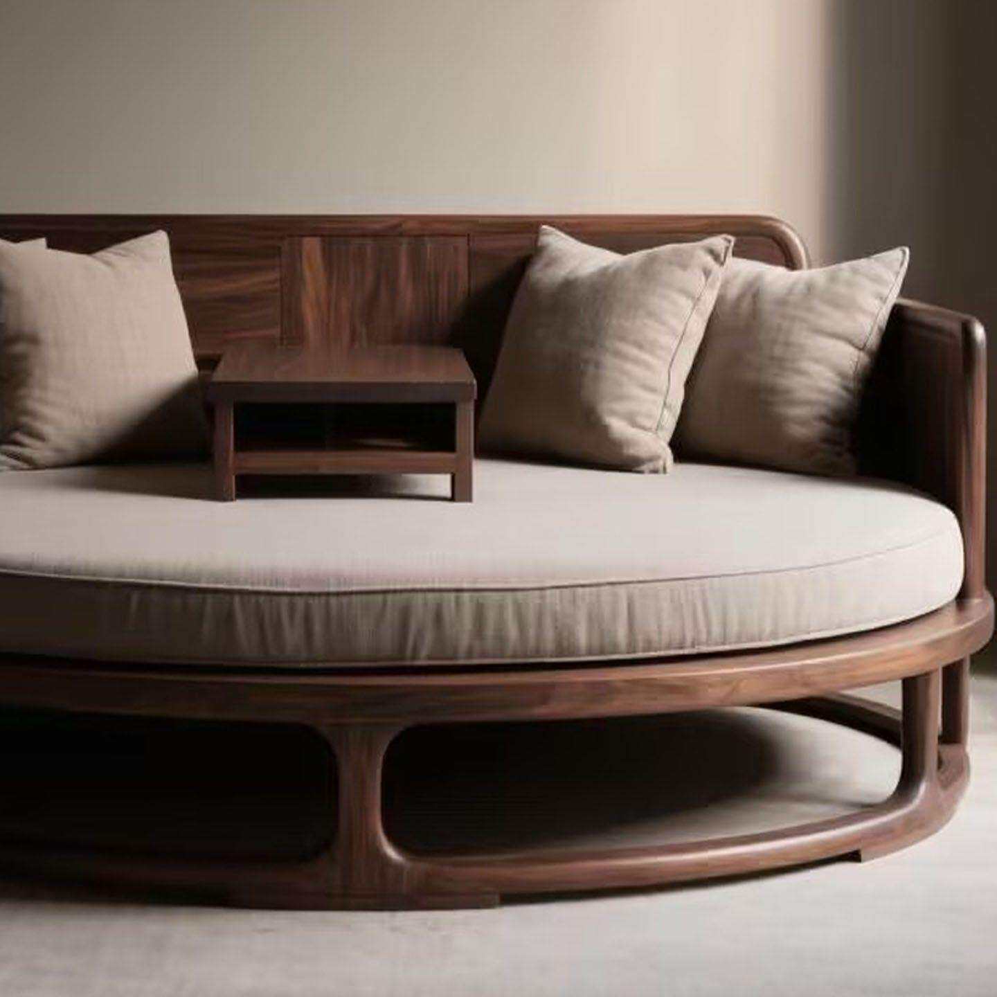 新中式北美黑胡桃木罗汉床极简客厅小户型宋式美学实木双人沙发椅