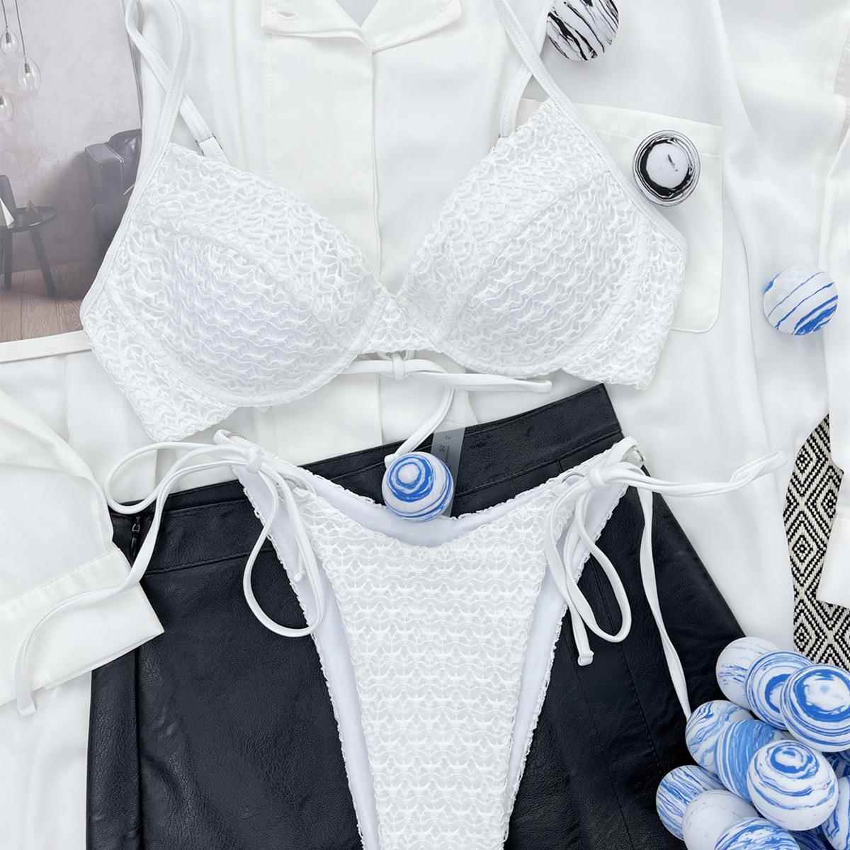 beige sexy womens drawstring swimsuit Bikini two-piece