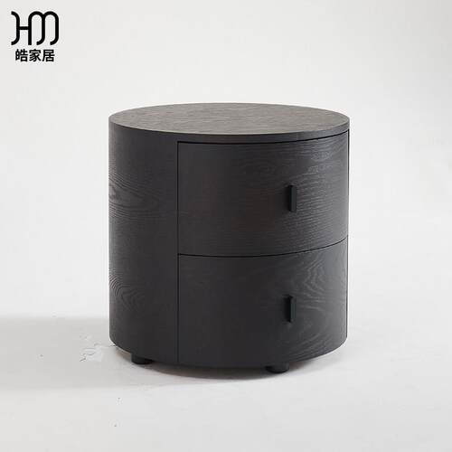 床头柜现代简约设计师覆古风格烟熏色岩板实木圆形意式小型床头柜
