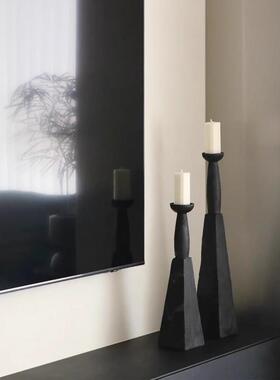 中古法式侘寂风木纹烛台北欧极简民宿装饰品托盘禅意餐桌玄关摆件