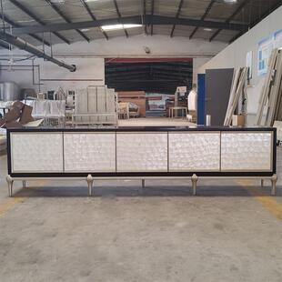 落地电视柜黑色新古典简约2026客厅长条地柜整装 美式 实木贝壳高款