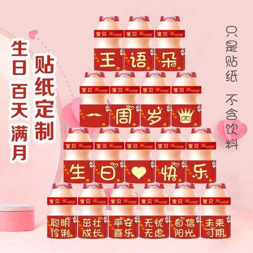 儿童生日贴纸定制宝宝周岁百天饮料饮甜品台装饰布置适用养乐哆等