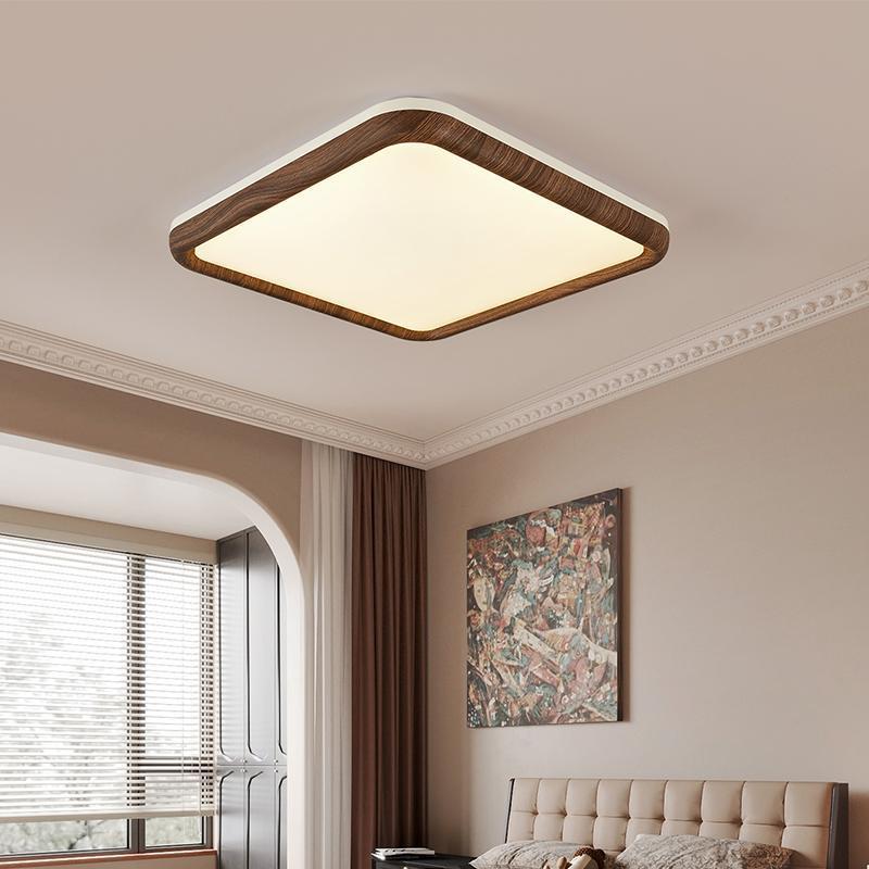 中古风客厅灯卧室书房木灯胡桃色灯具实木新式简约护中眼led吸顶