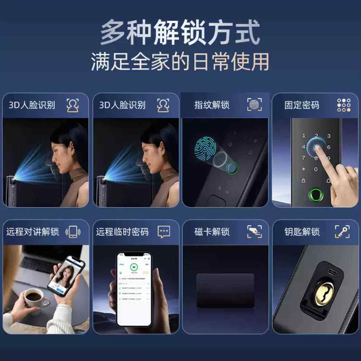 高端家用盗门监指纹锁HD-20密码脸锁全自动防人识别智能锁入户门