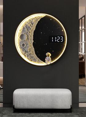月球壁灯客厅背景墙3D立体树脂现代简约气氛灯数显时钟星空太空人