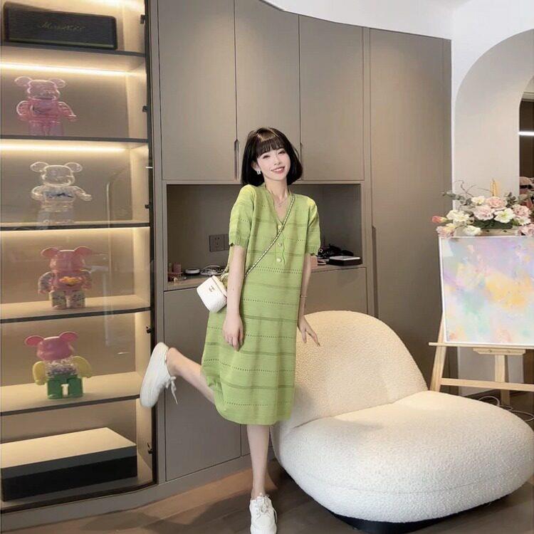 孕妇夏装针织哺乳裙新款韩版时尚宽松冰丝T恤裙中长哺乳洋装潮