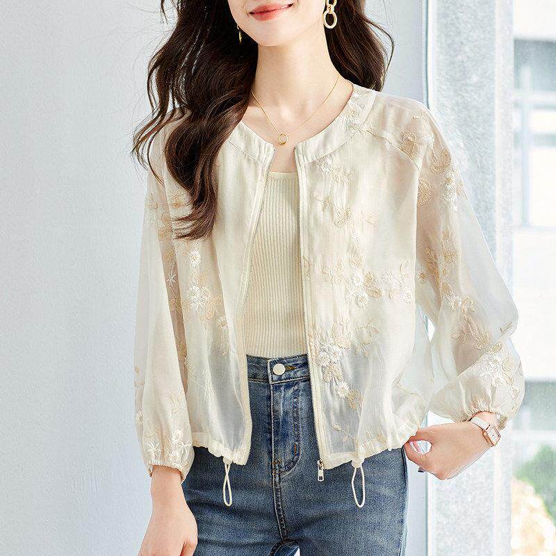 高端雪纺长袖防晒开衫女短款夏季2026新款薄款宽松拉链外套防晒衣