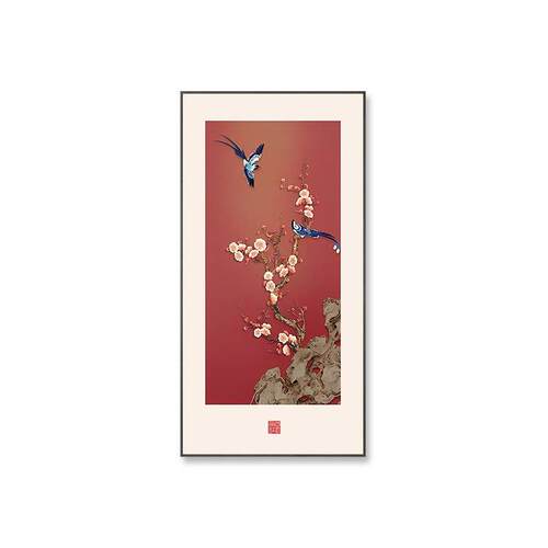 喜气盈门玄关装饰画新中式入户寓意好花鸟挂画走廊过道正对门壁画