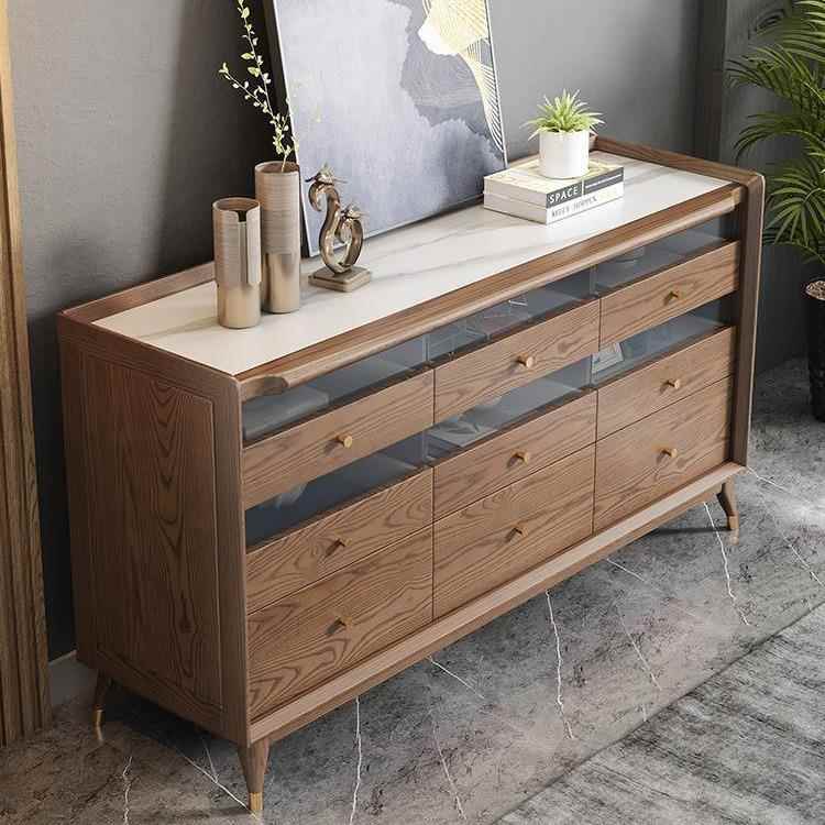 北欧实木岩板餐边柜白蜡木简约现代家用多功能储物柜卧室收纳柜