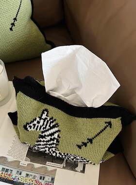 北欧简约创意斑马复古风车载针织布艺纸巾盒抽纸挂盒纸巾袋纸巾套