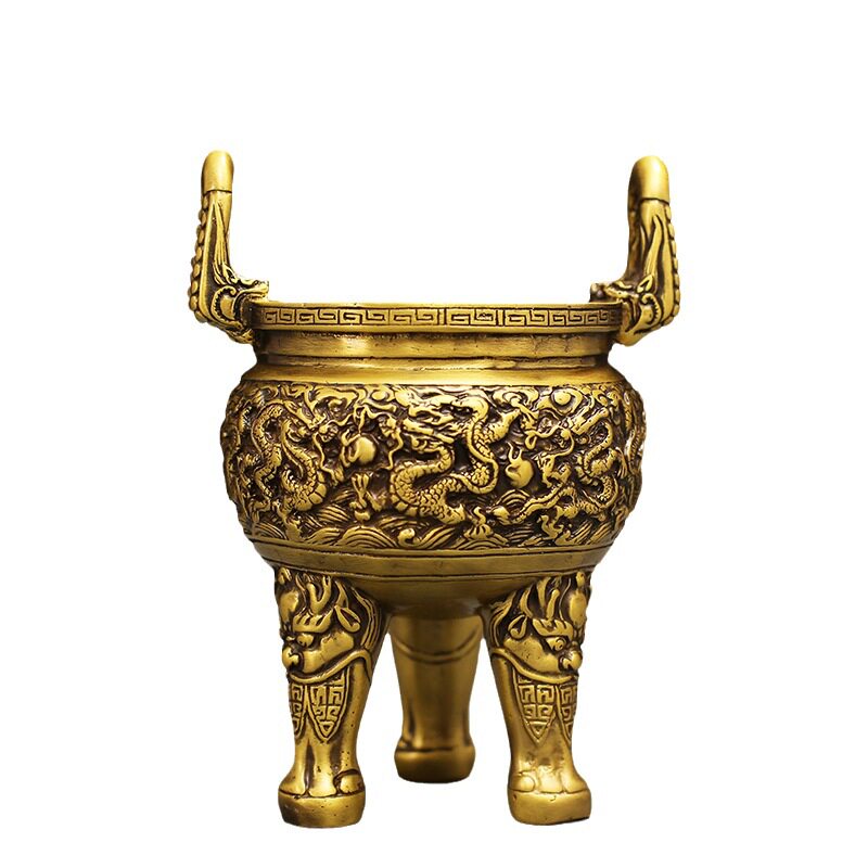工厂直发黄铜三足九龙鼎供奉供佛财神寺庙摆件室内家用香炉全铜鼎