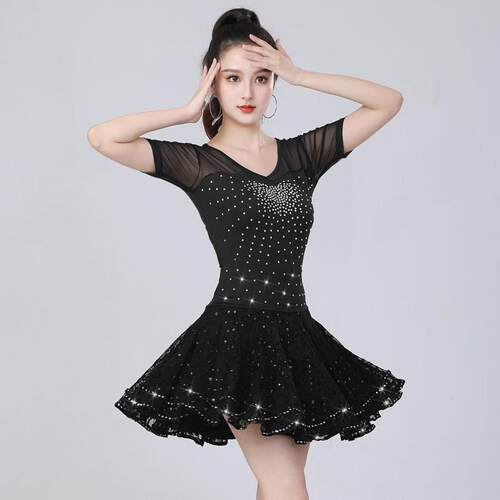 吉特巴广场舞服装新款烫钻大摆裙套装三步踩拉丁舞服装女演出服夏