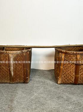 民俗老物件七八十老物件竹筐扁担箩筐挑子手工民间工艺礼品摆饰装