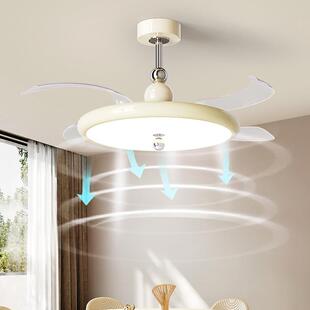中古奶油风扇灯新款现代简约静音隐形风扇灯客厅卧室餐厅吊扇灯具