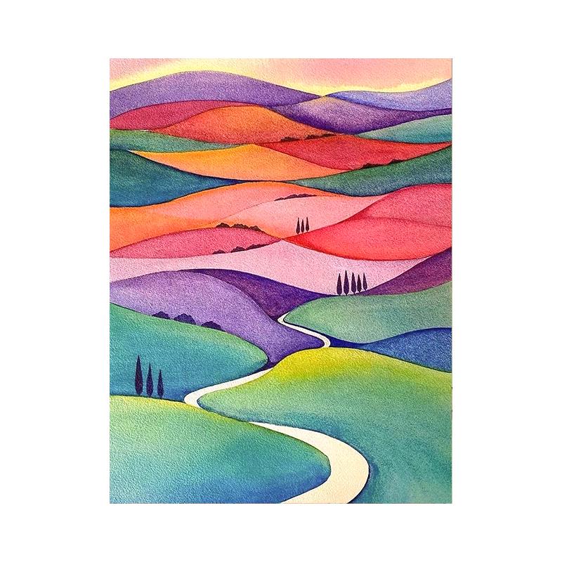 抽象彩色田园风景客厅装饰画高山肌理纯手绘油画小众艺术玄关挂画图片