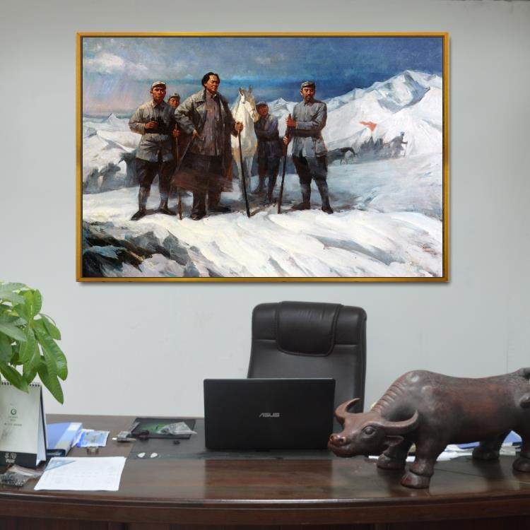 红军长征翻越夹金雪山革命战争油画客厅装饰画办公室展厅壁画墙画
