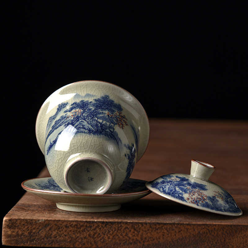 碗山水陶瓷德化泡茶三才茶具敬茶功夫青花瓷汝窑碗家用盖碗复古,餐饮具,盖碗,淘宝优惠券,粉丝福利购,淘宝优惠卷