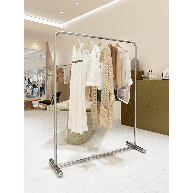 服装商店展示架不锈钢妇女服装商店货架展示架儿童服装衣架银色落